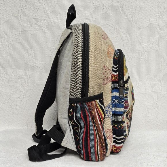 Himalayan Hemp Rainbow Mushroom Mini Backpack Canvas Embroidered Psychedelic - Picture 4 of 12